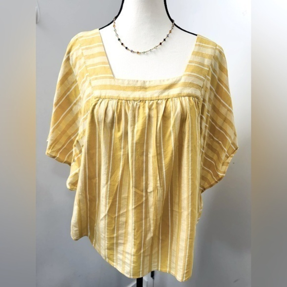 Tommy Hilfiger Women's Striped Butterfly Top Petite Square Neck Cropped Blouse L